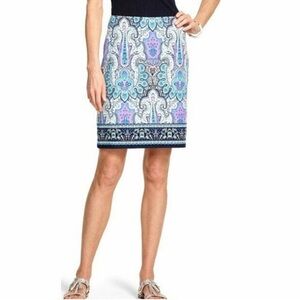 Talbots Paisley Skirt Women  4 White Preppy Colorful Spring Floral Work Business